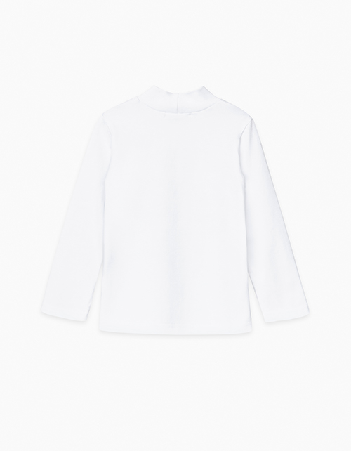 Белый лонгслив с высоким воротником-стойкой