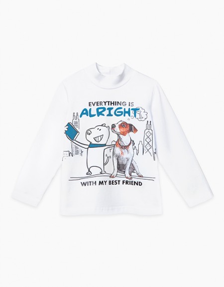 Белый лонгслив с высоким воротником-стойкой