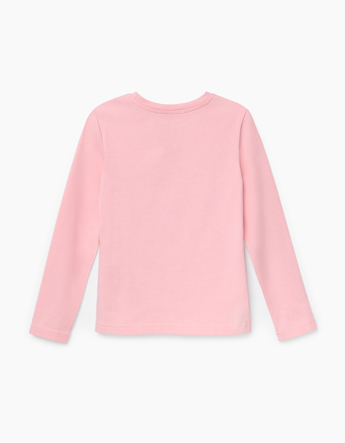 Коралловый лонгслив с принтом для девочки