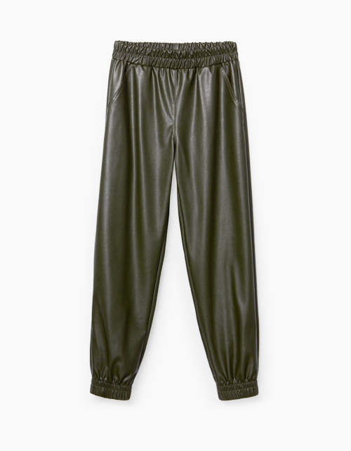 Джоггеры цвета хаки из экокожи Джоггеры цвета хаки из экокожи