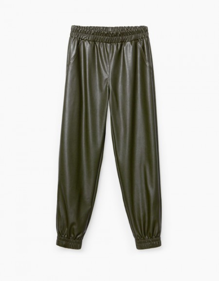 Джоггеры цвета хаки из экокожи Джоггеры цвета хаки из экокожи