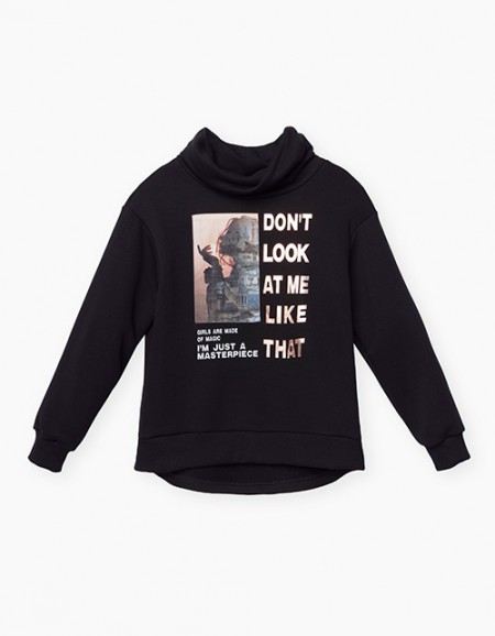 Свободный черный свитшот для девочки