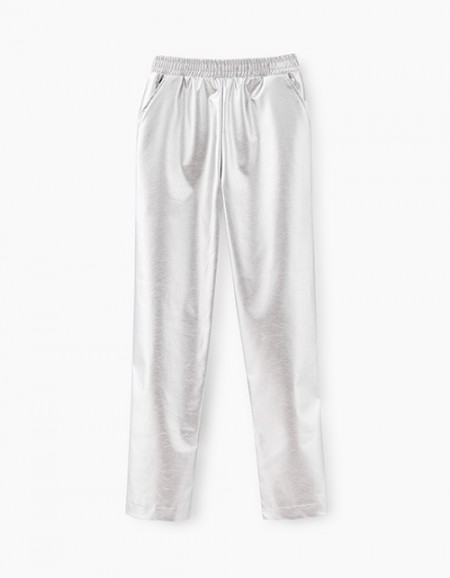 Прямые брюки цвета серебро для девочки