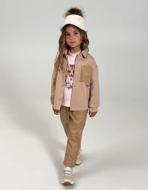 Брюки бежевые из эко-кожи для девочки