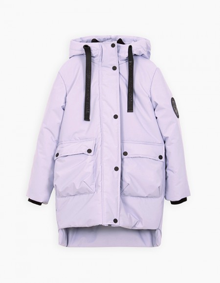 Лиловая зимняя куртка с капюшоном для девочки