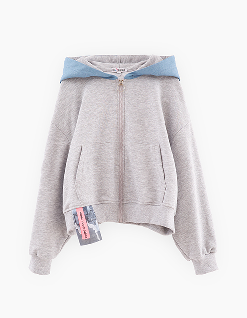 Зип худи с джинсовым капюшоном для девочки