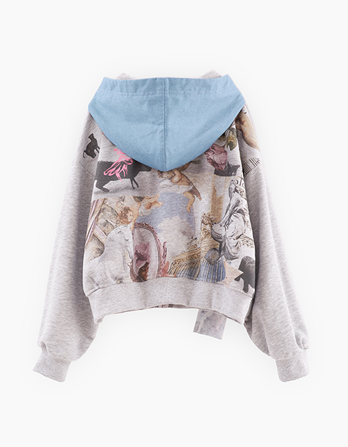 Зип худи с джинсовым капюшоном для девочки