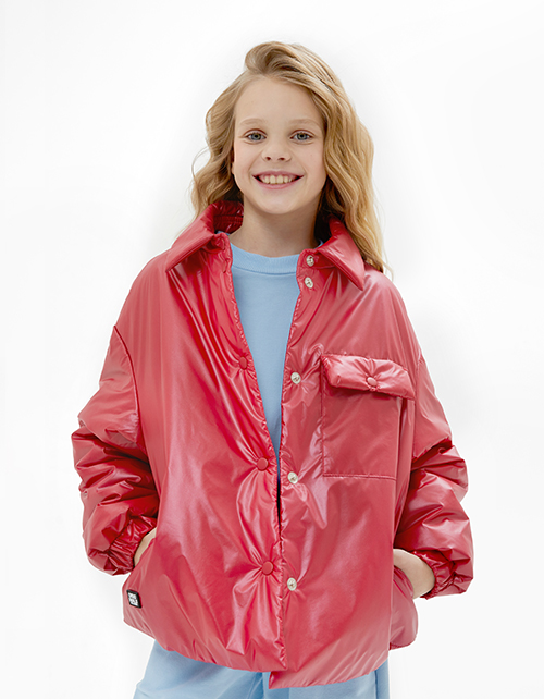 Яркая куртка-рубашка оттенка астропыль для девочки
