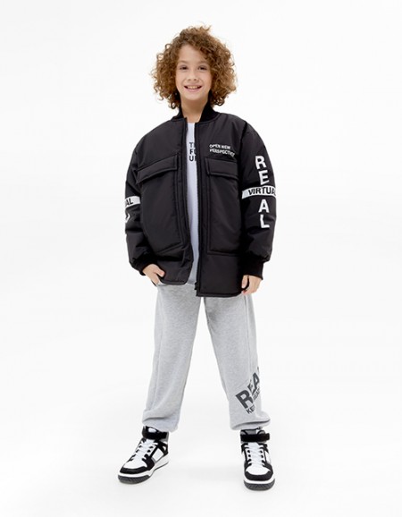 Чёрная куртка-бомбер для мальчика
