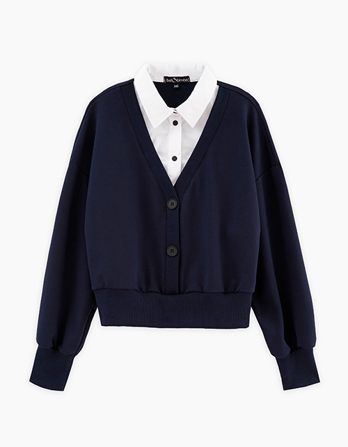 Укороченный тёмно-синий джемпер-обманка для девочки Укороченный тёмно-синий джемпер-обманка для девочки