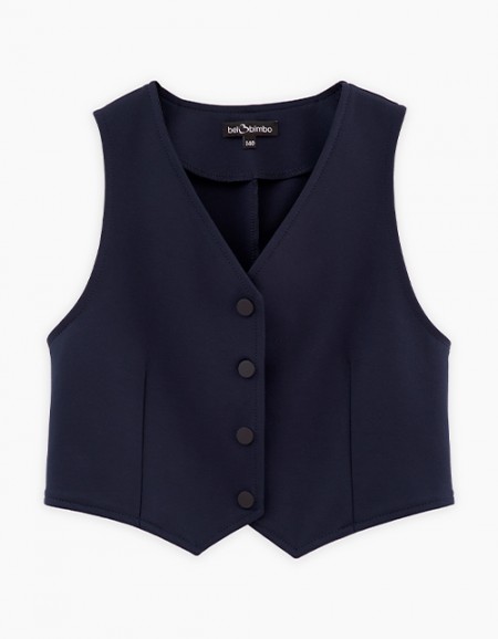 Укороченный тёмно-синий жилет для девочки
