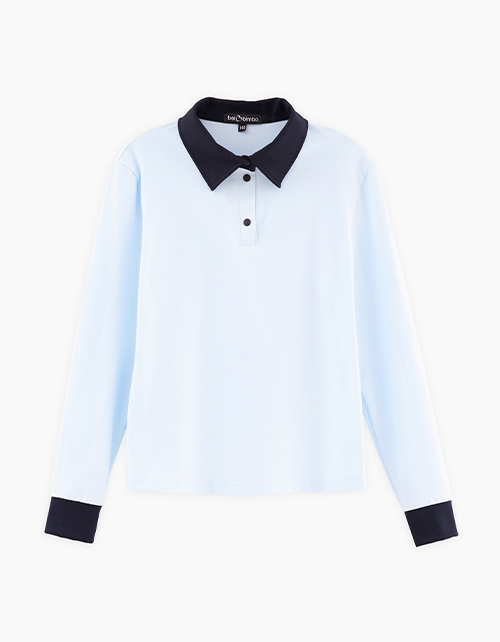 Голубой лонгслив-поло для девочки