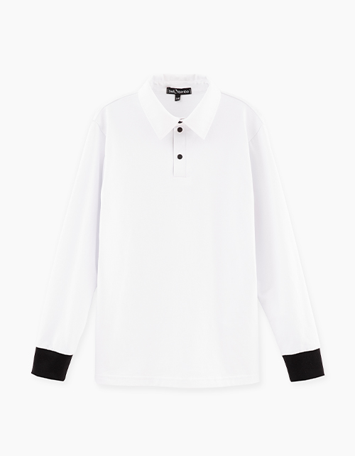 Белый лонгслив-поло для мальчика