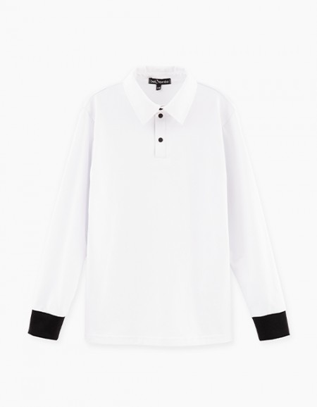 Белый лонгслив-поло для мальчика