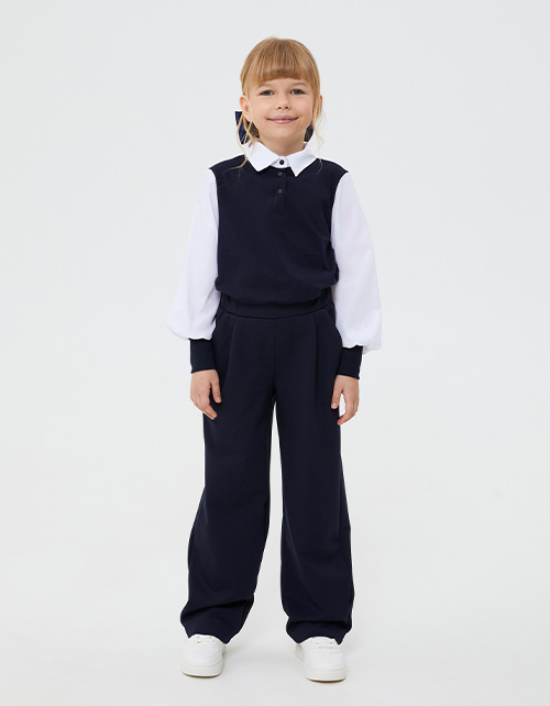 Прямые тёмно-синие брюки для девочки Прямые тёмно-синие брюки для девочки