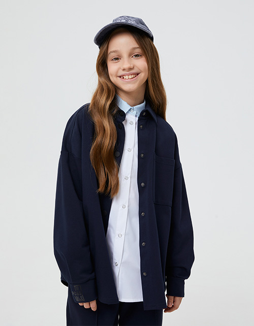 Тёмно-синий жакет-рубашка для девочки Тёмно-синий жакет-рубашка для девочки