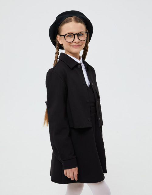 Укороченный чёрный жакет для девочки Укороченный чёрный жакет для девочки