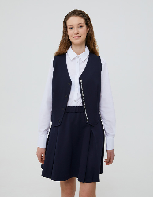 Укороченный тёмно-синий жилет для девочки Укороченный тёмно-синий жилет для девочки