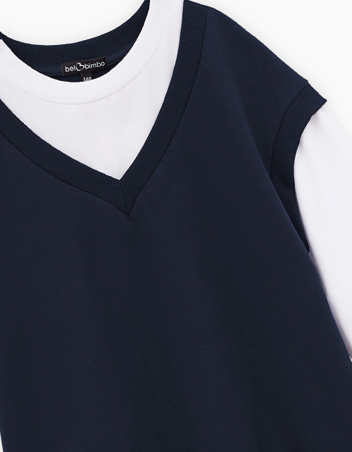 Тёмно-синий джемпер-обманка для девочки