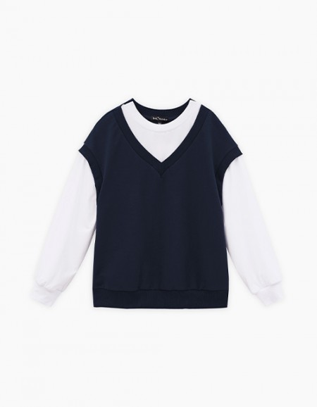 Тёмно-синий джемпер-обманка для девочки Тёмно-синий джемпер-обманка для девочки