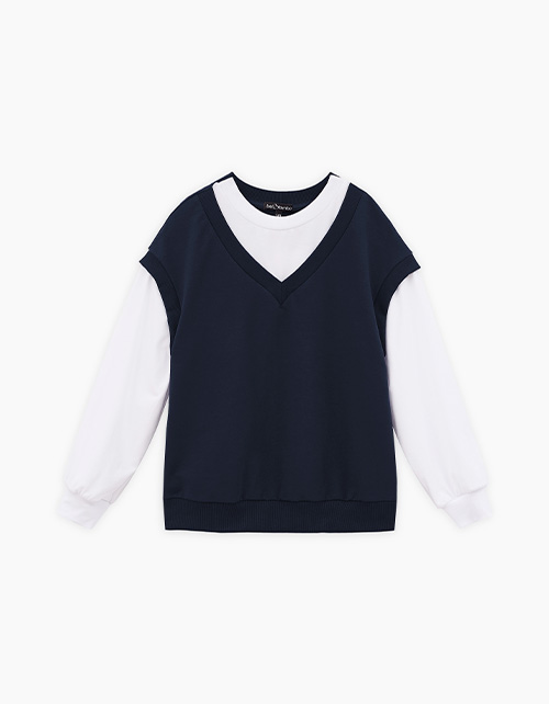 Тёмно-синий джемпер-обманка для девочки