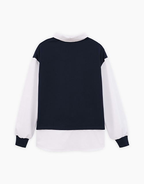 Тёмно-синий джемпер-обманка для девочки