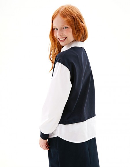 Тёмно-синий джемпер-обманка для девочки