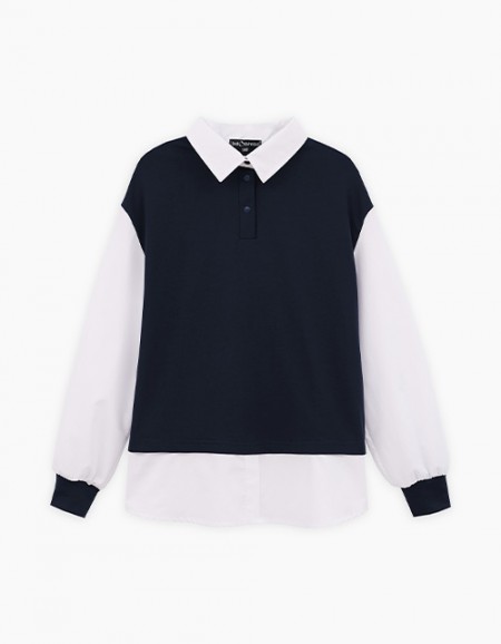 Тёмно-синий джемпер-обманка для девочки Тёмно-синий джемпер-обманка для девочки