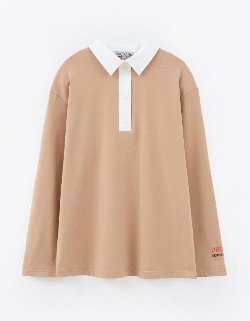 Бежевый лонгслив-поло для девочки