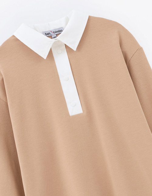 Бежевый лонгслив-поло для девочки