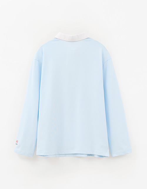 Голубой лонгслив-поло для девочки