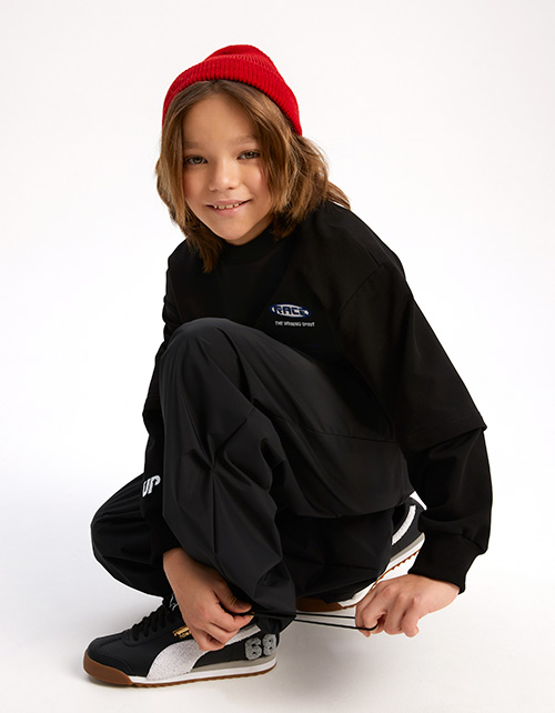 Чёрные утеплённые брюки-парашюты на флисе для мальчика