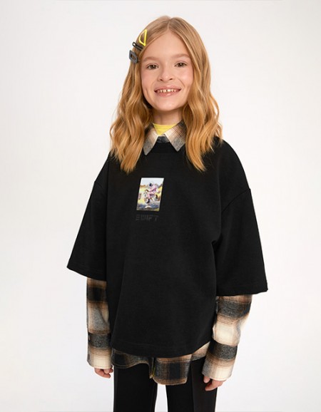 Укороченный свитшот с короткими рукавами для девочки