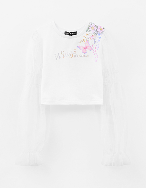 Укороченная белая блузка с воздушными рукавами для девочки