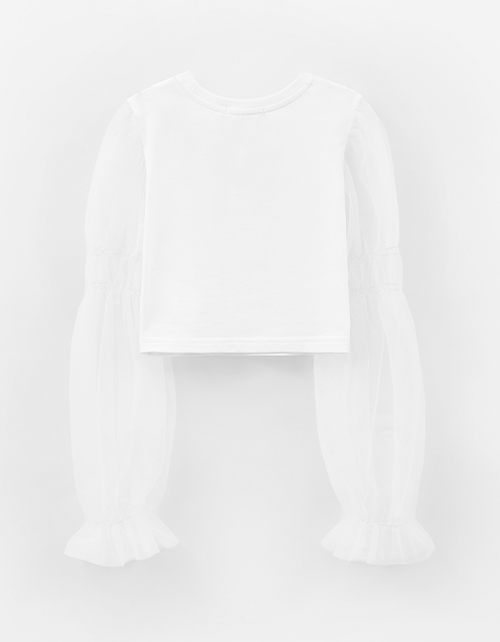 Укороченная белая блузка с воздушными рукавами для девочки