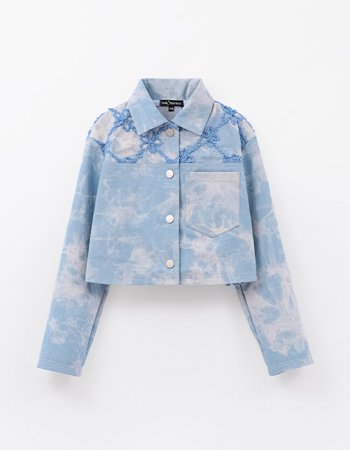 Укороченный жакет из варёного денима с вышивкой для девочки