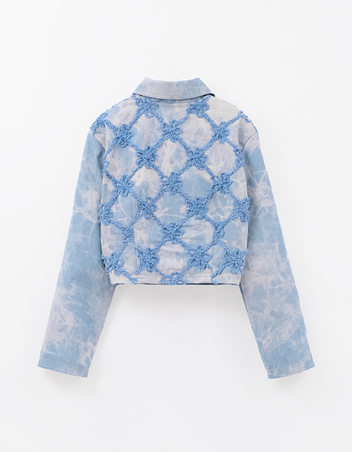 Укороченный жакет из варёного денима с вышивкой для девочки