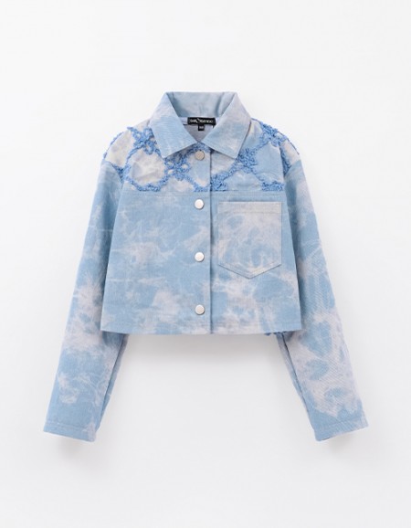 Укороченный жакет из варёного денима с вышивкой для девочки