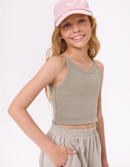 Оливковый укороченный топ на бретелях для девочки