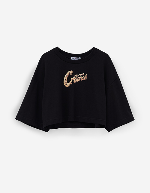 Чёрная укороченная футболка для девочки