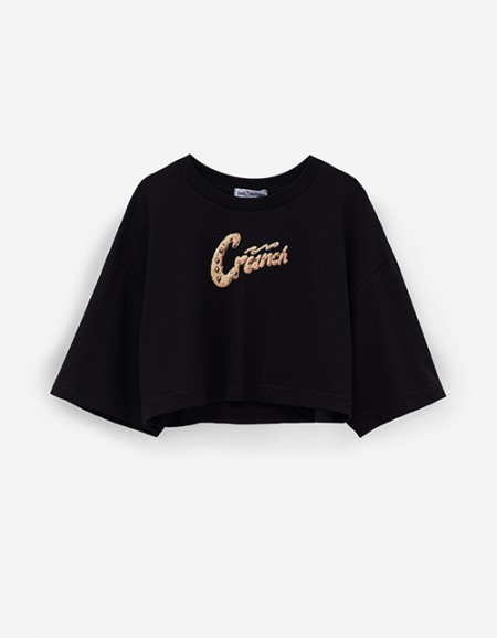 Чёрная укороченная футболка для девочки