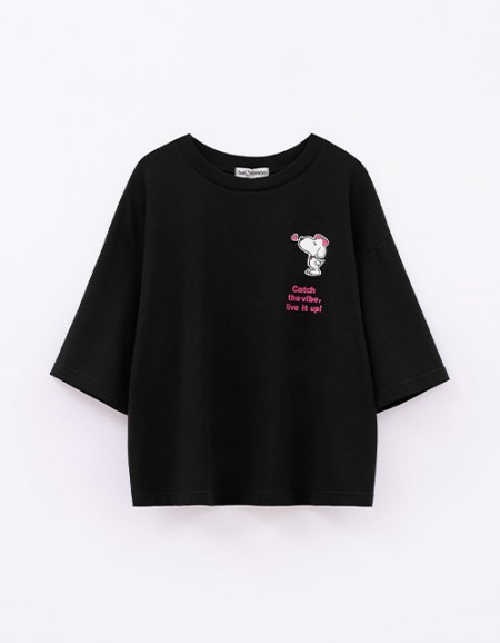 Чёрная укороченная футболка для девочки