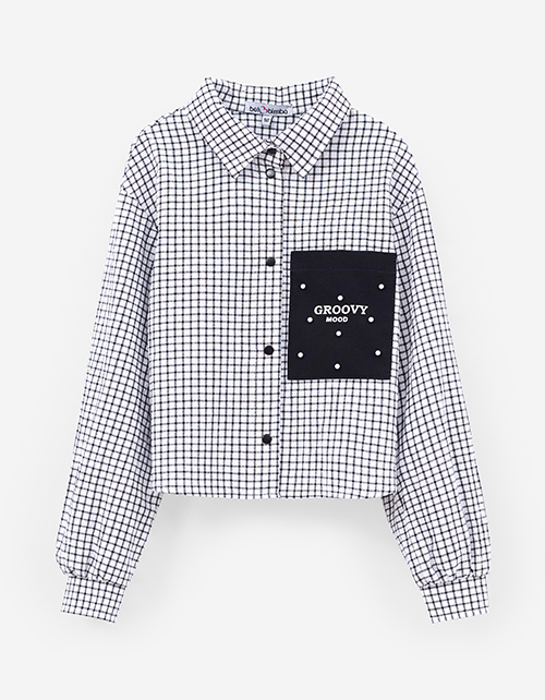 Укороченная блузка-рубашка в клетку для девочки