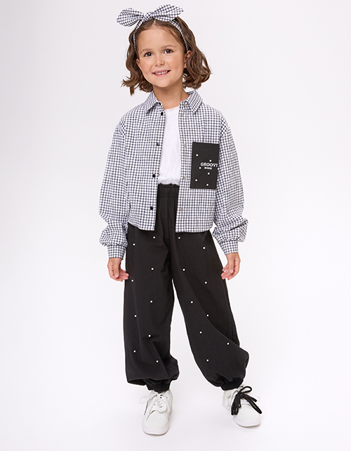 Укороченная блузка-рубашка в клетку для девочки