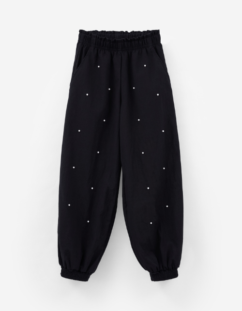 Чёрные джоггеры с жемчугом для девочки Чёрные джоггеры с жемчугом для девочки
