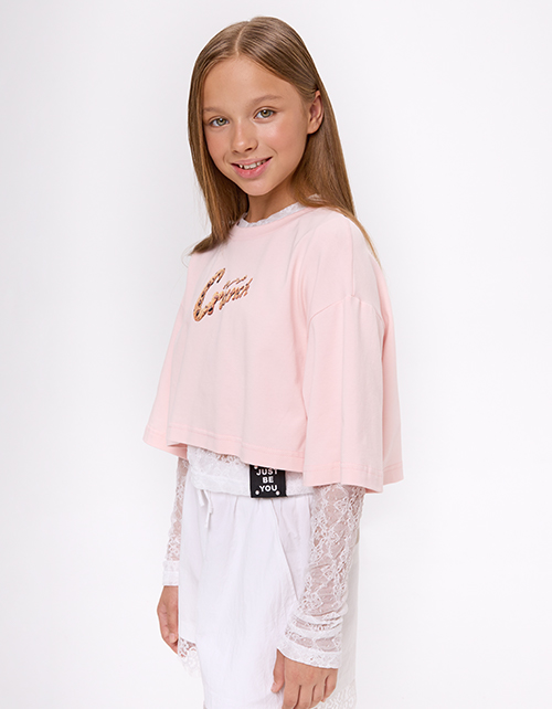 Пудрово-розовая укороченная футболка для девочки