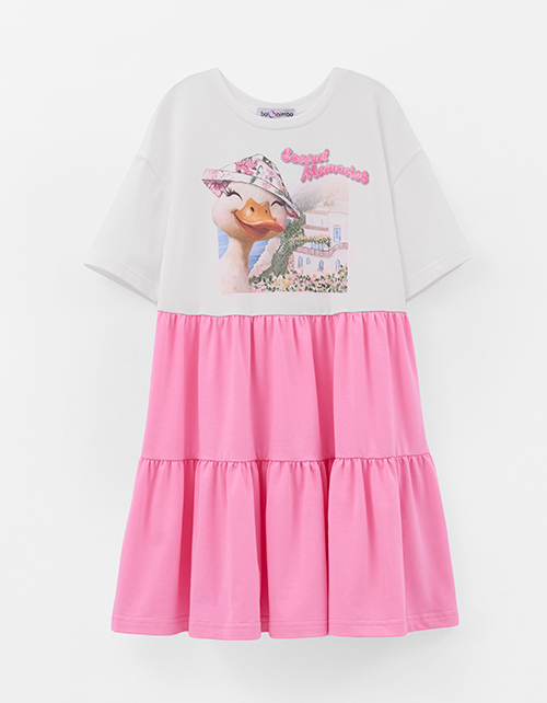 Яркое платье с каскадной юбкой для девочки