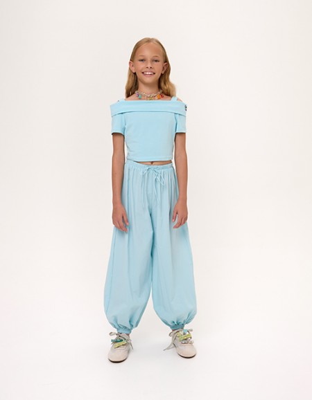 Светло-бирюзовые брюки-аладдины для девочки